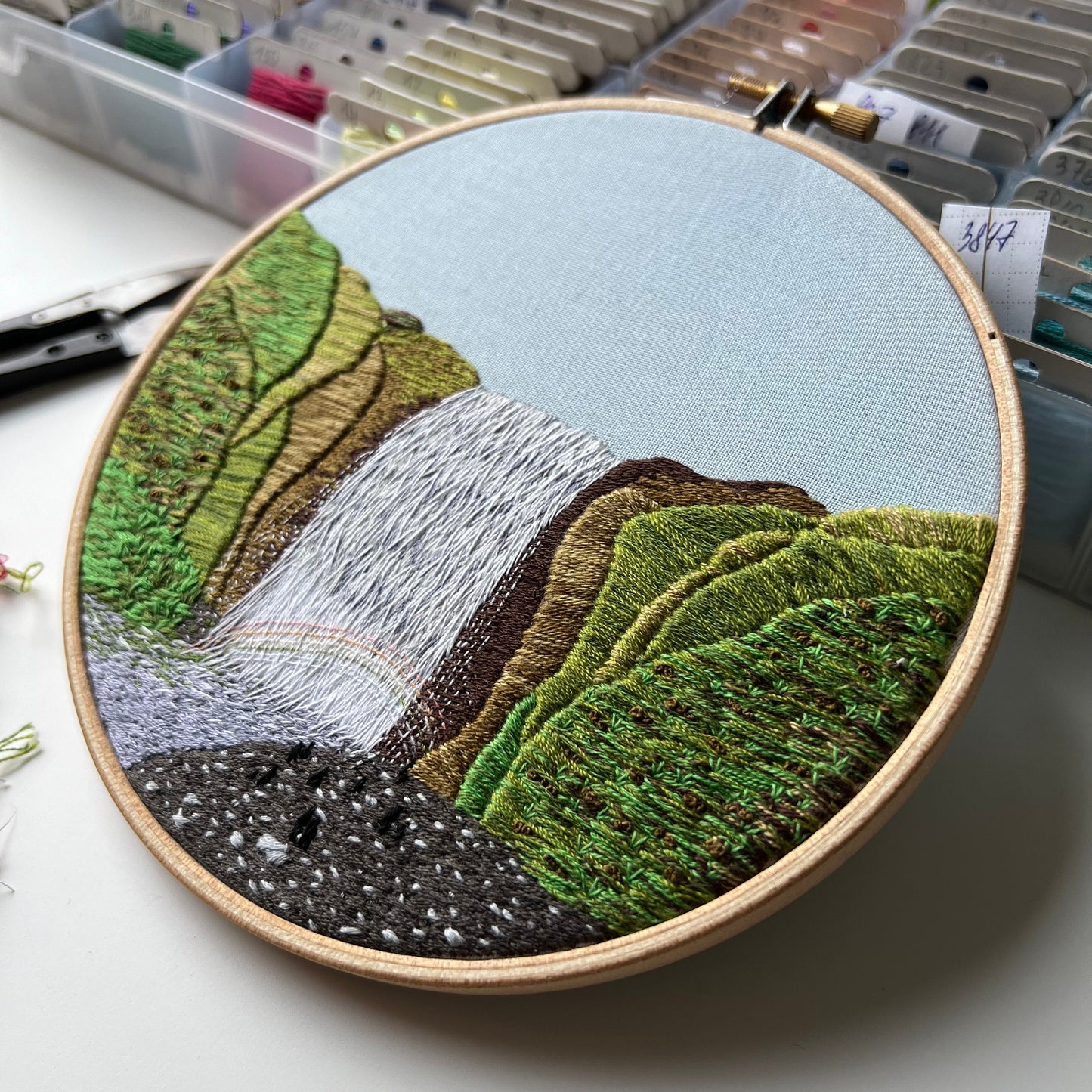 Waterfall, Skogafoss, Iceland - Hand Embroidery Pattern (PDF)