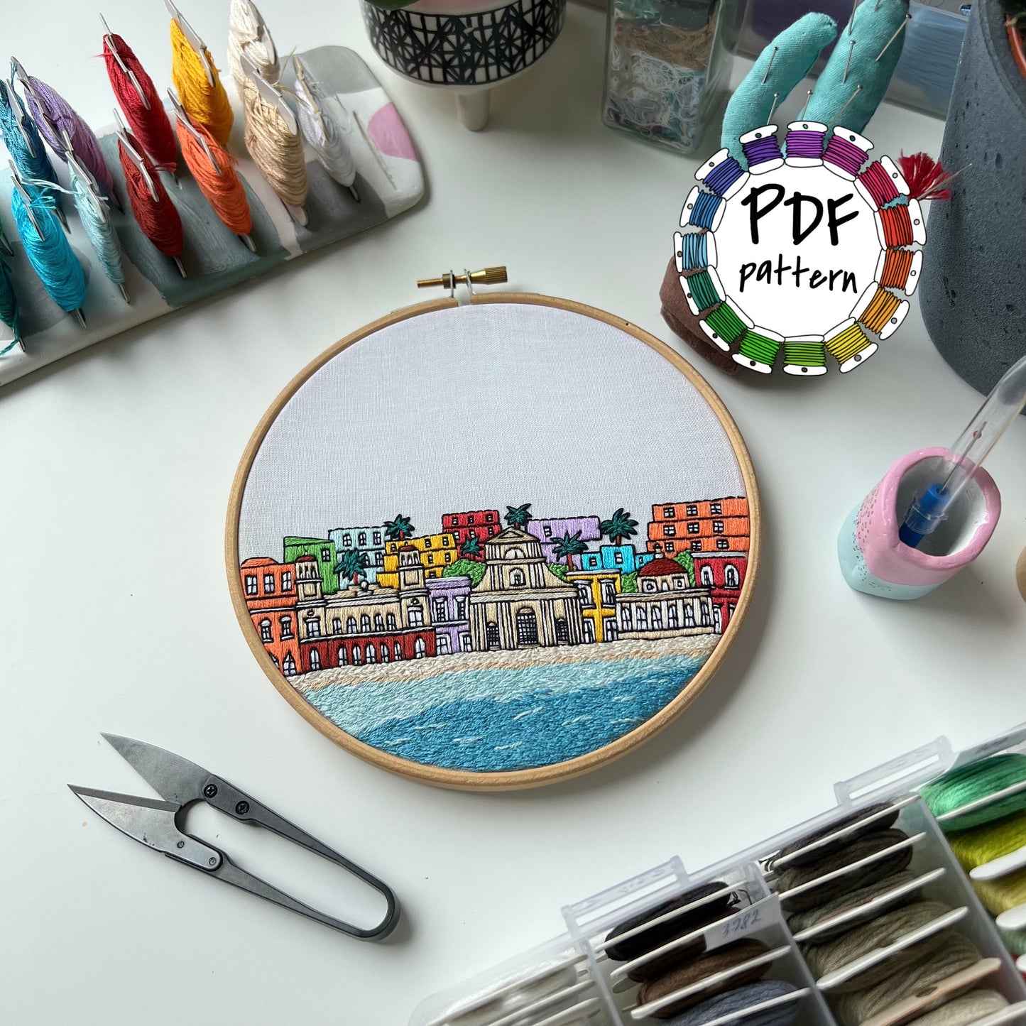 San Juan, Puerto Rico, Cityscape - Hand Embroidery Pattern (PDF)