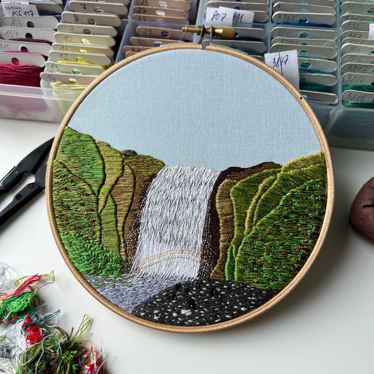 Waterfall, Skogafoss, Iceland - Hand Embroidery Pattern (PDF)