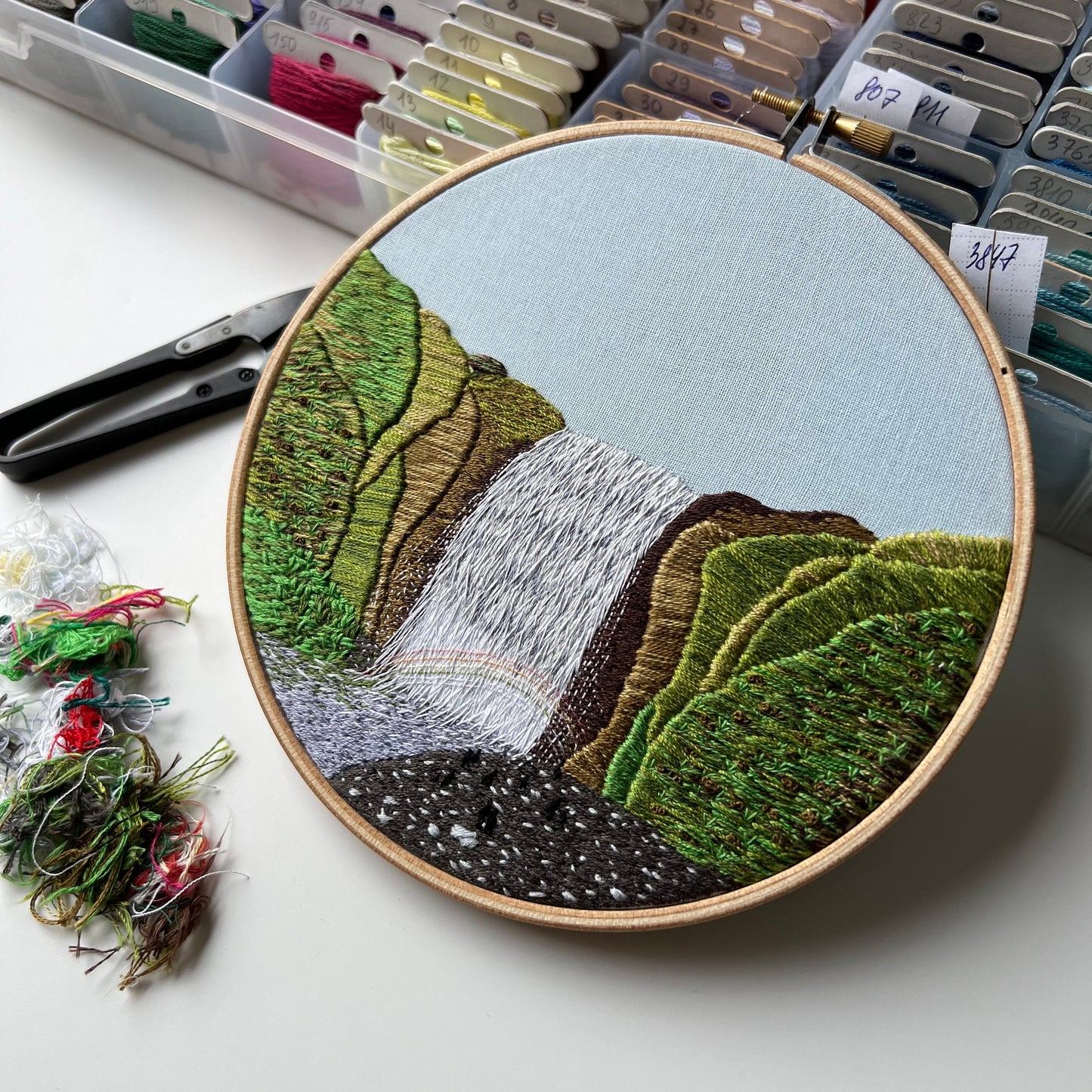 Waterfall, Skogafoss, Iceland - Hand Embroidery Pattern (PDF)