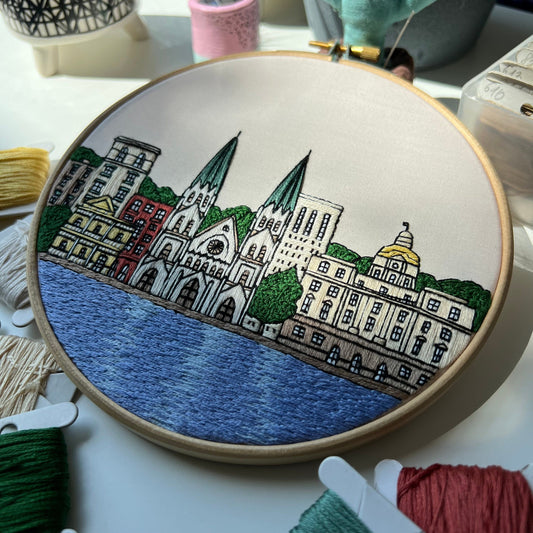 Savannah, Georgia, Cityscape - Hand Embroidery Pattern (PDF) faimyxstitch.com