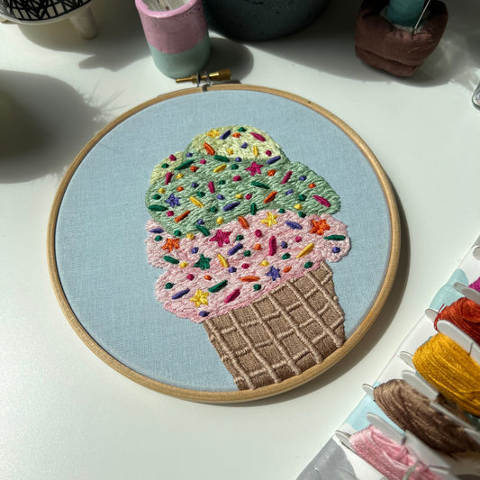 Ice Cream Cone - Hand Embroidery Pattern (PDF) faimyxstitch.com