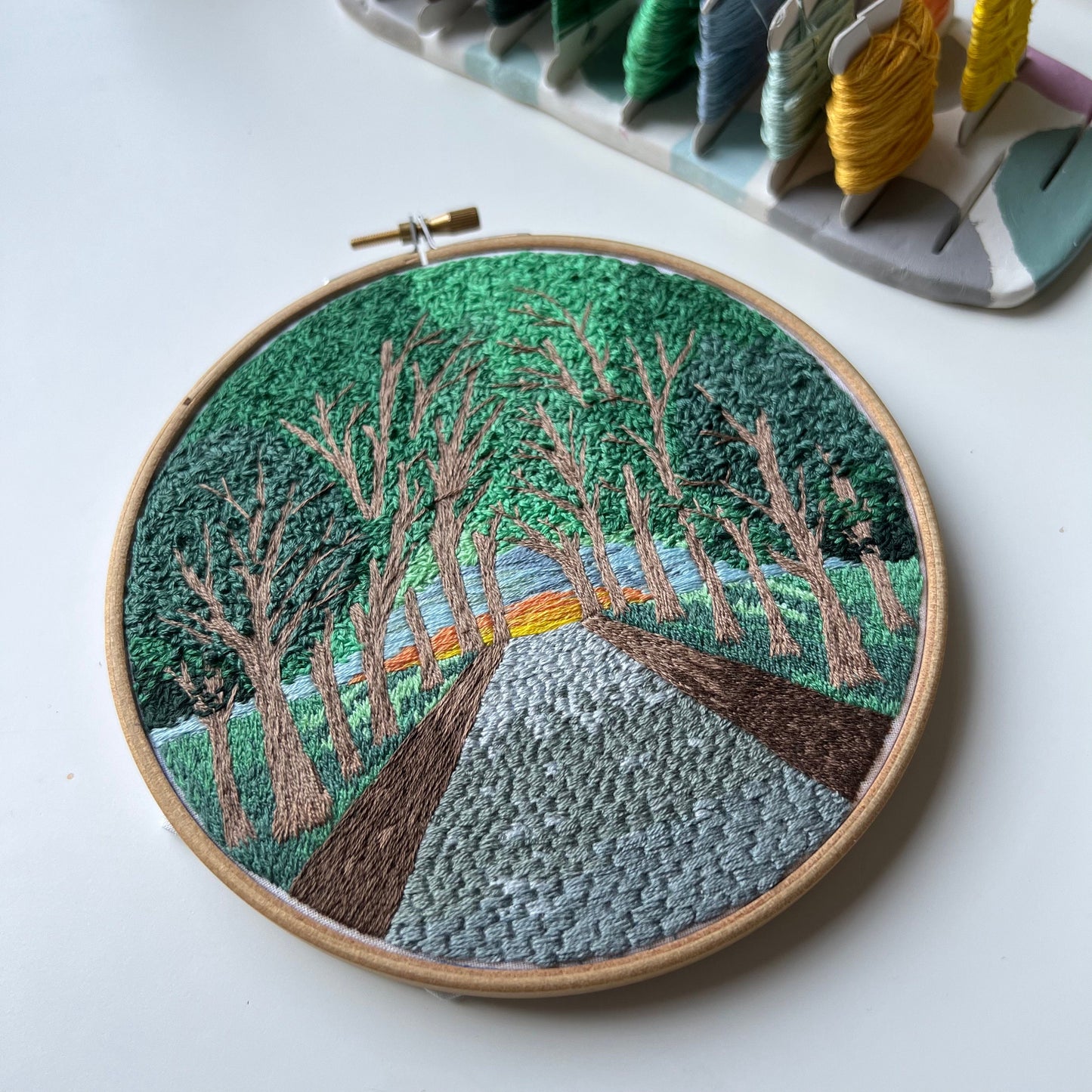 Trees, Road, and Sunset - Hand Embroidery Pattern (PDF)