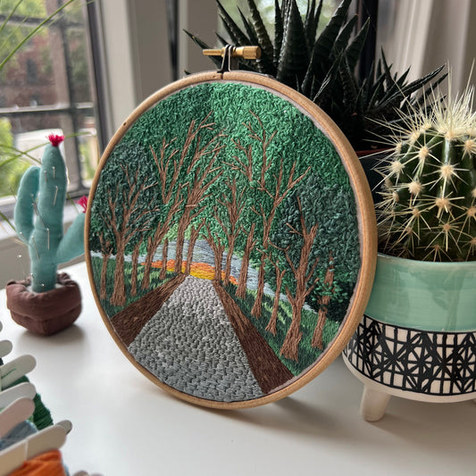 Trees, Road, and Sunset - Hand Embroidery Pattern (PDF)