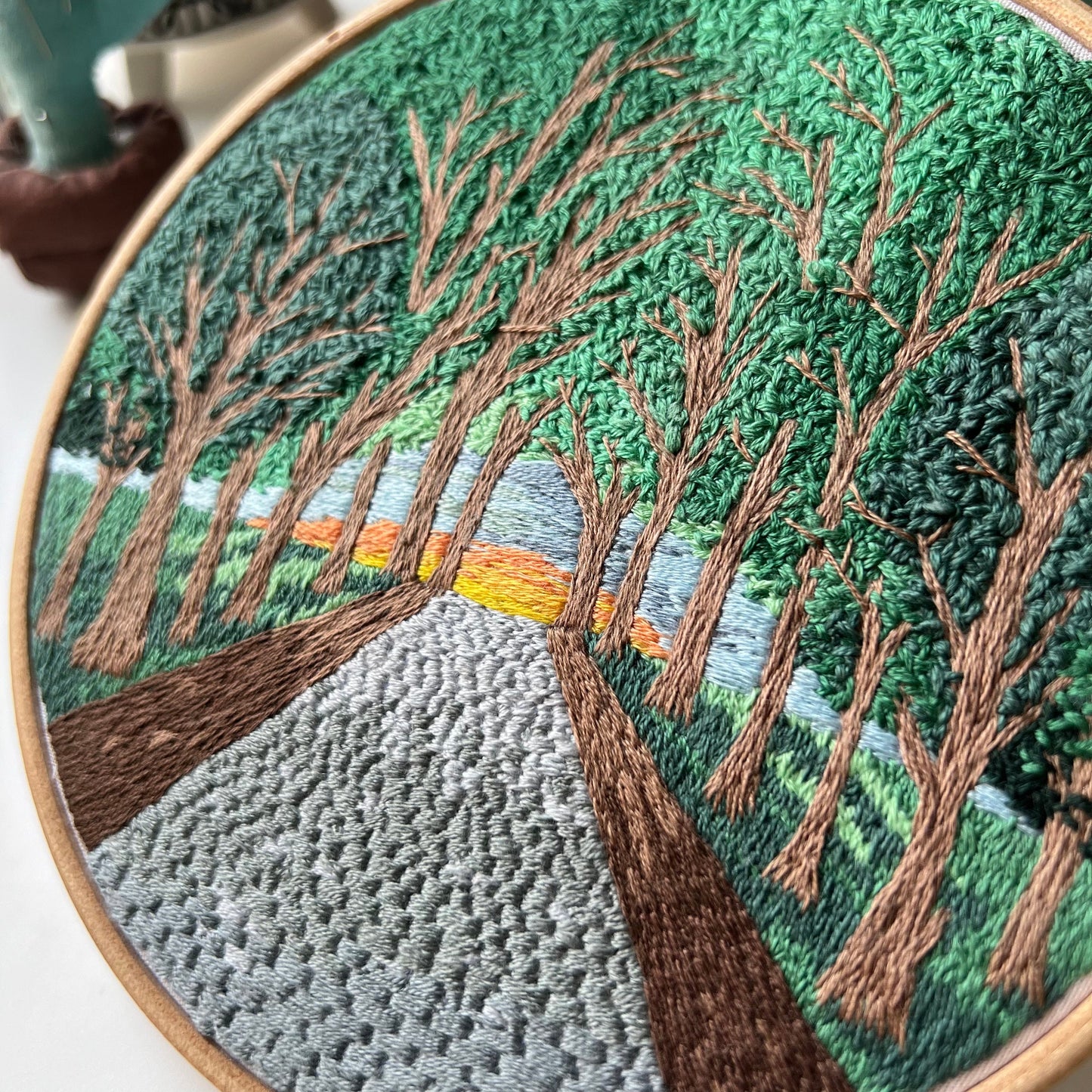 Trees, Road, and Sunset - Hand Embroidery Pattern (PDF)