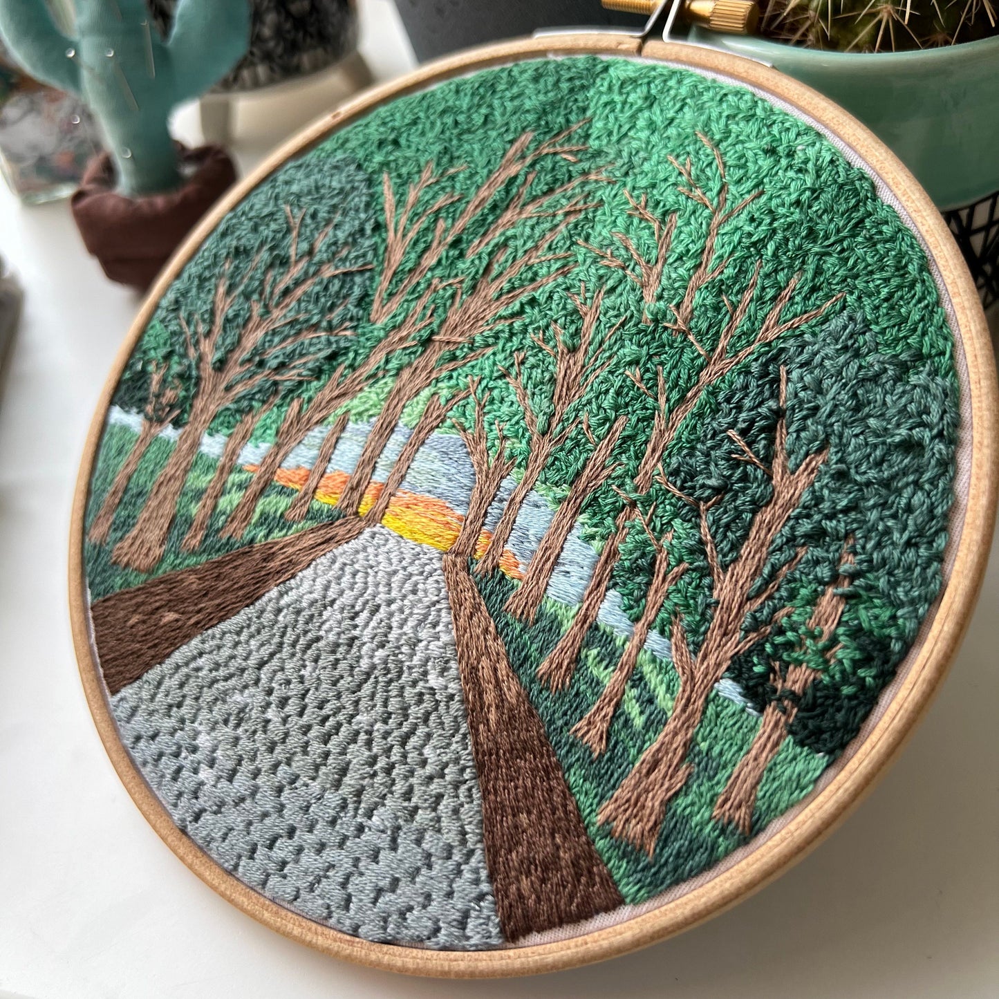 Trees, Road, and Sunset - Hand Embroidery Pattern (PDF)