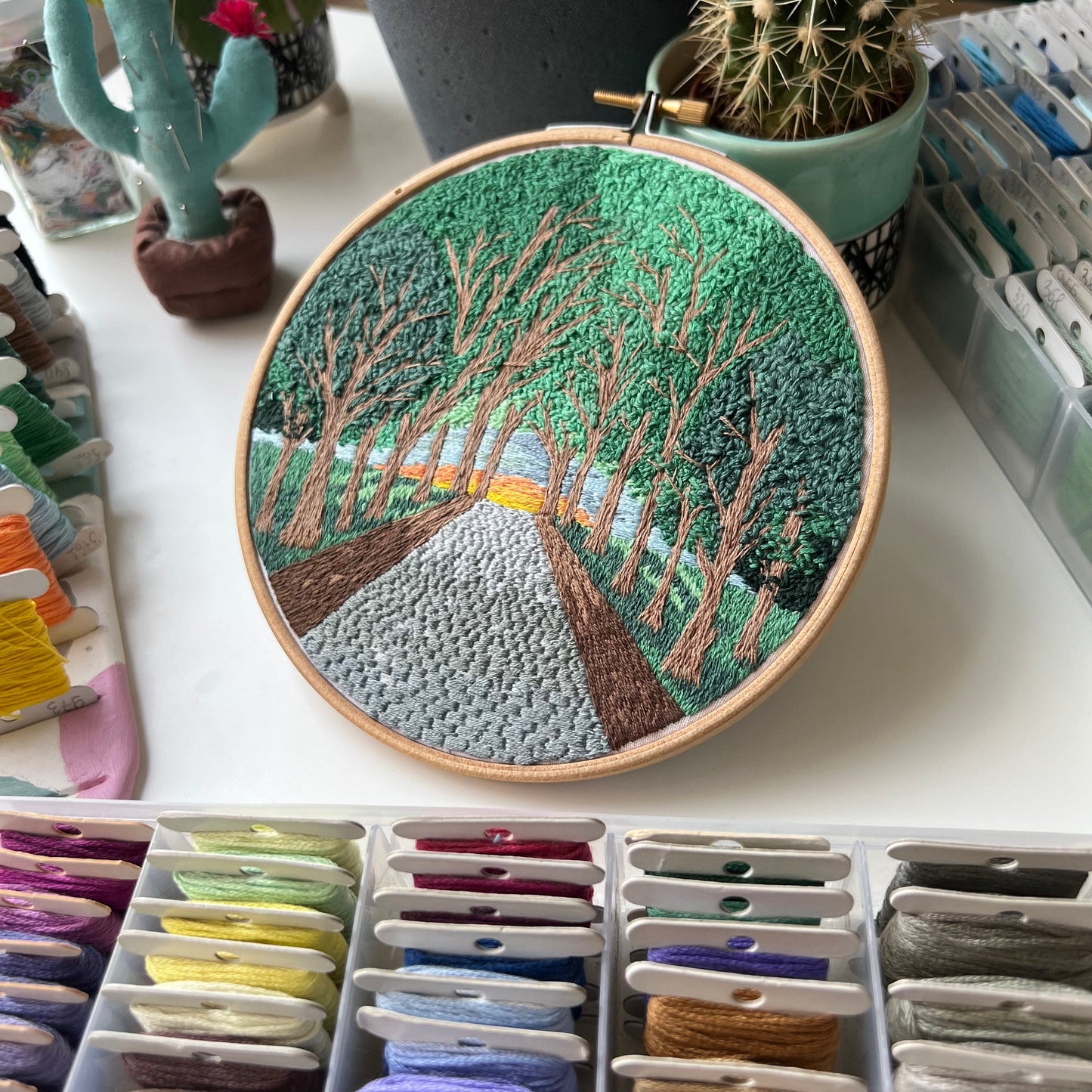 Trees, Road, and Sunset - Hand Embroidery Pattern (PDF)