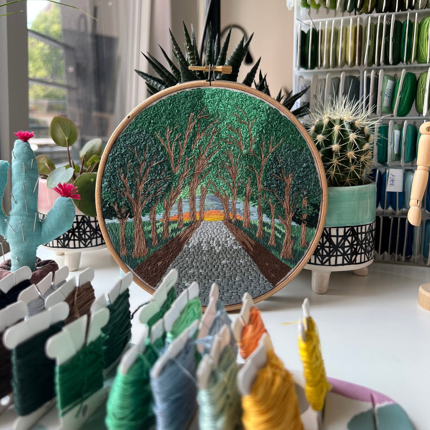 Trees, Road, and Sunset - Hand Embroidery Pattern (PDF)