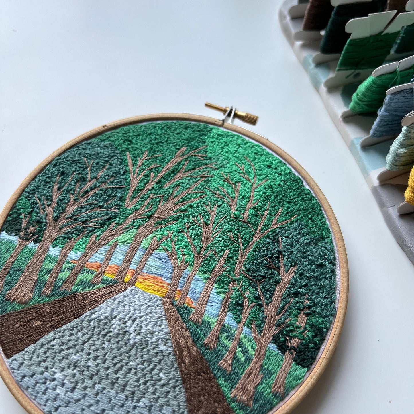 Trees, Road, and Sunset - Hand Embroidery Pattern (PDF)