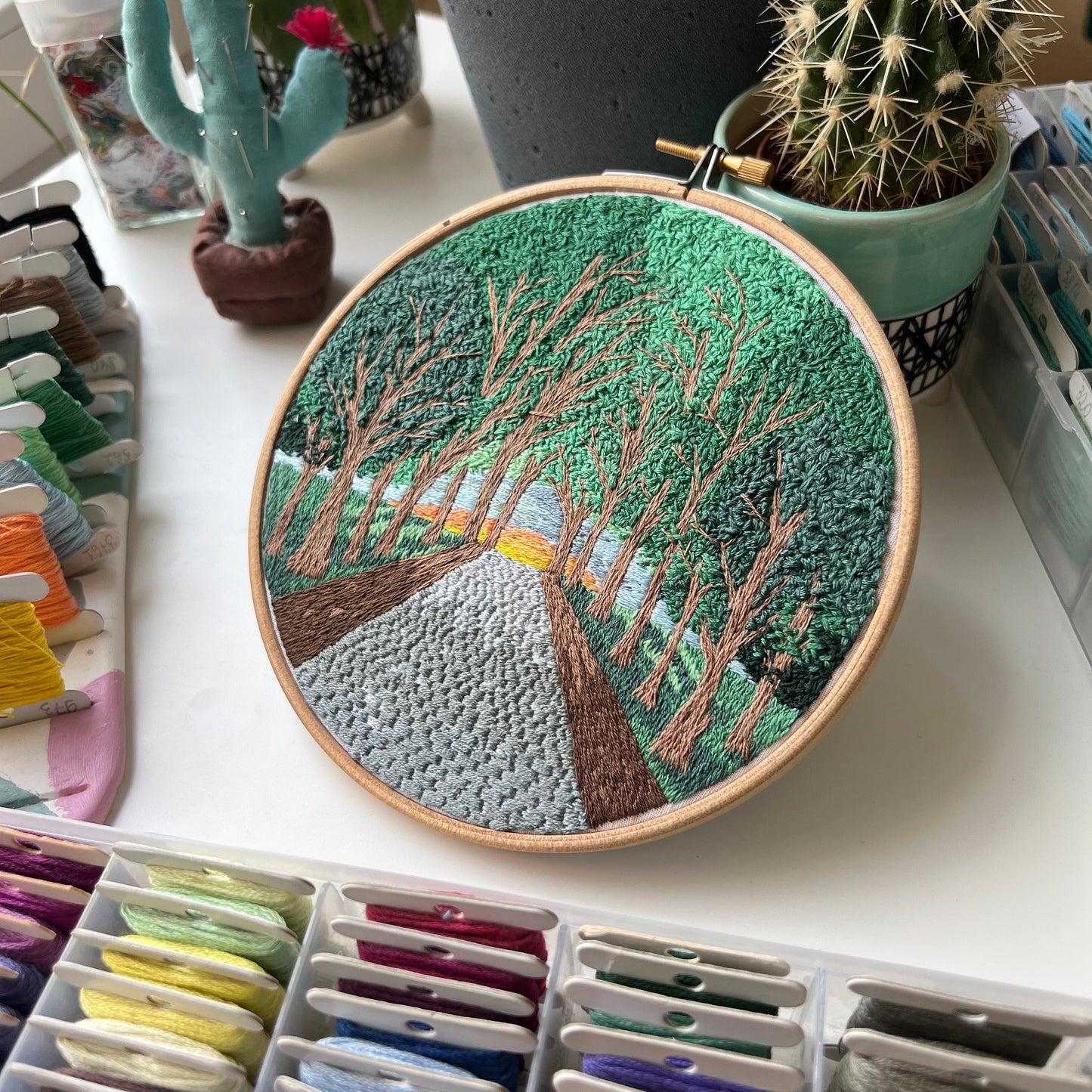 Trees, Road, and Sunset - Hand Embroidery Pattern (PDF)