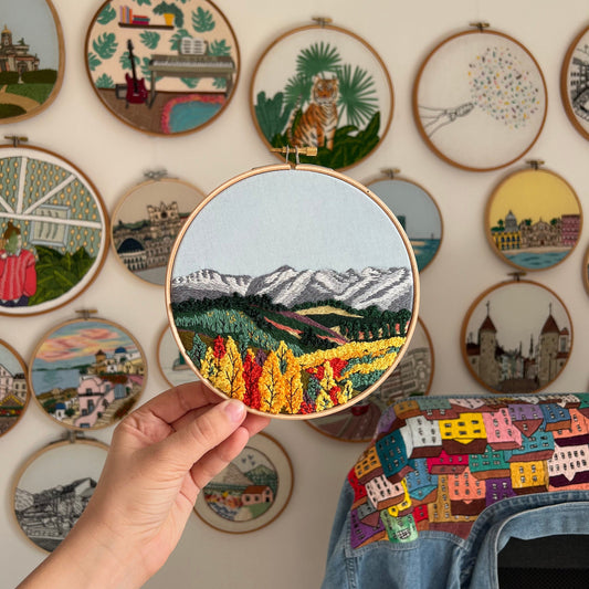 Mountain range in Fall, Landscape - Hand Embroidery Pattern (PDF) faimyxstitch.com