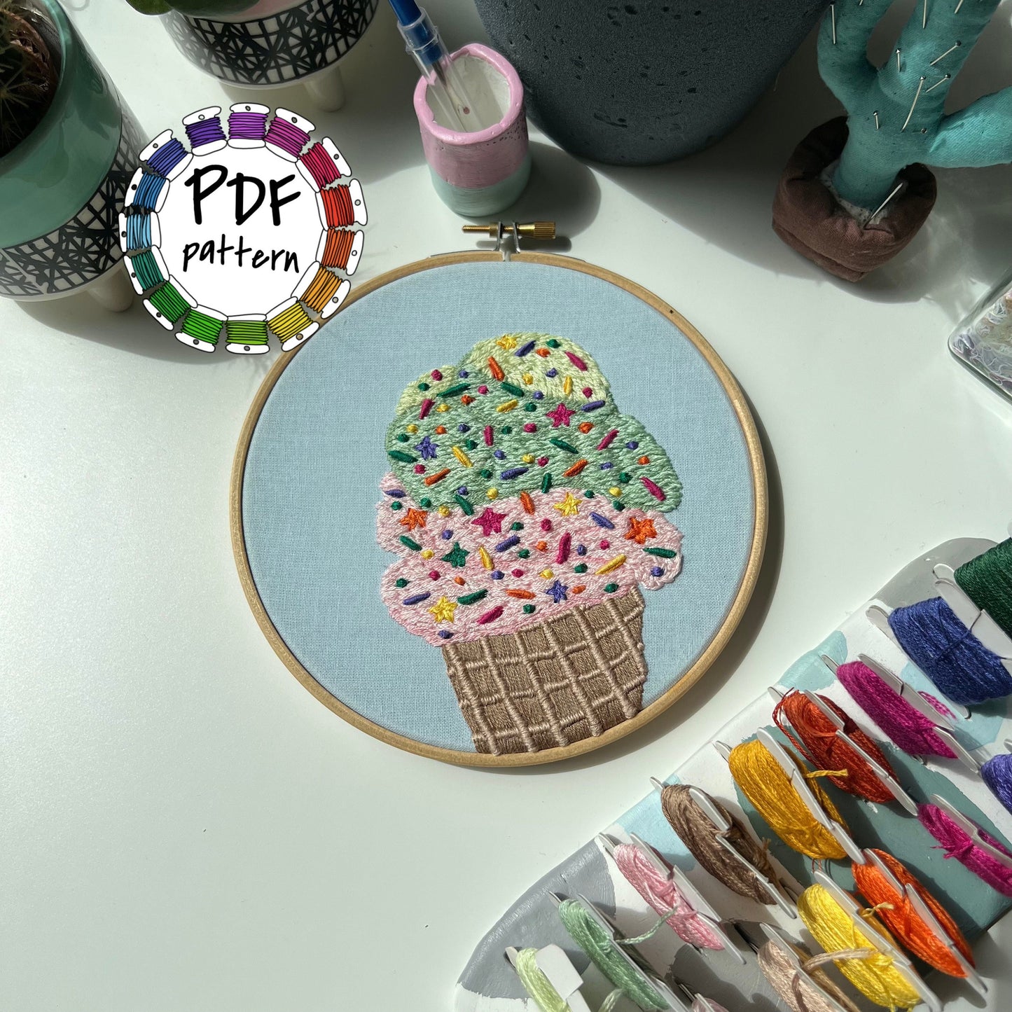 Ice Cream Cone - Hand Embroidery Pattern (PDF)