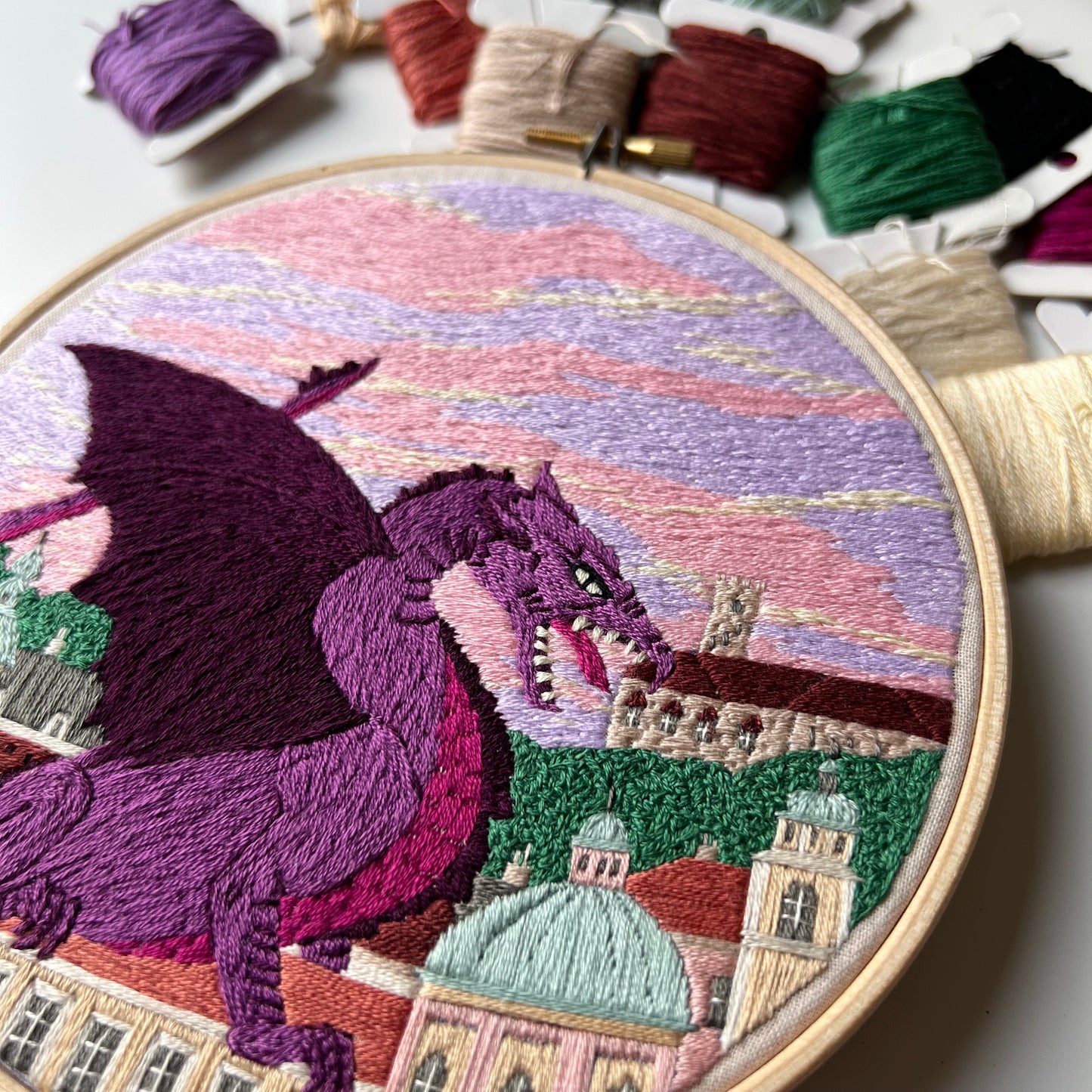 City of Dragons, Ljubljana, Slovenia - Hand Embroidery Pattern (PDF)