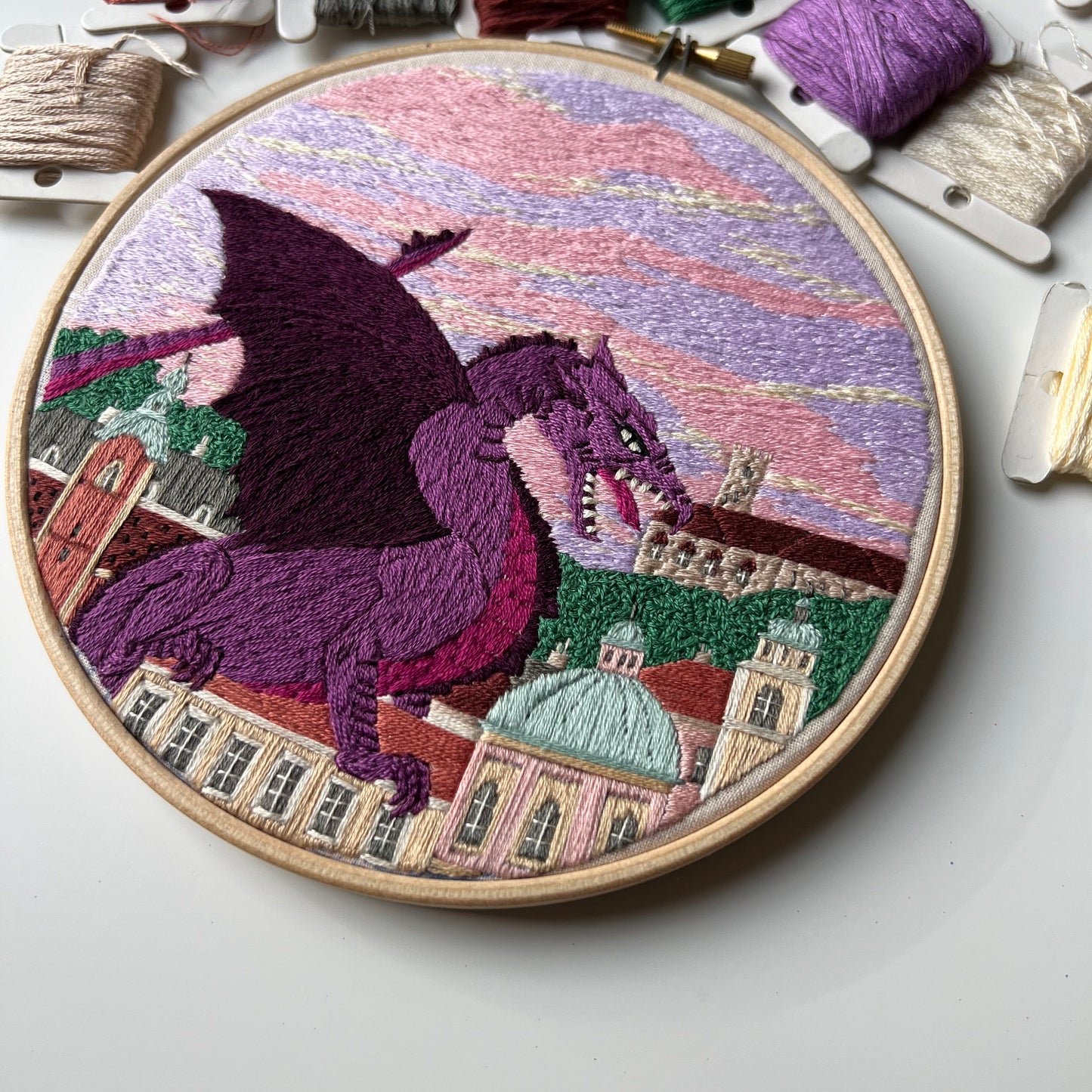 City of Dragons, Ljubljana, Slovenia - Hand Embroidery Pattern (PDF)