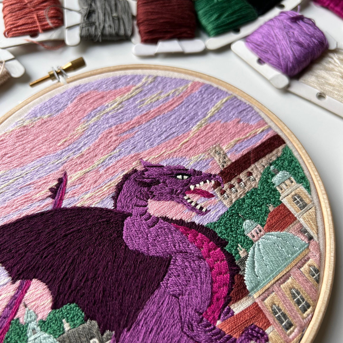 City of Dragons, Ljubljana, Slovenia - Hand Embroidery Pattern (PDF)