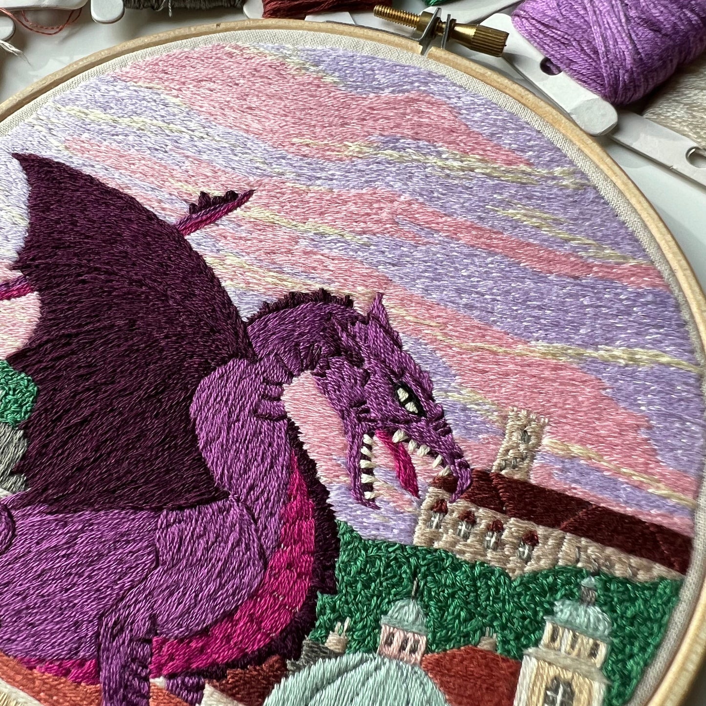 City of Dragons, Ljubljana, Slovenia - Hand Embroidery Pattern (PDF)