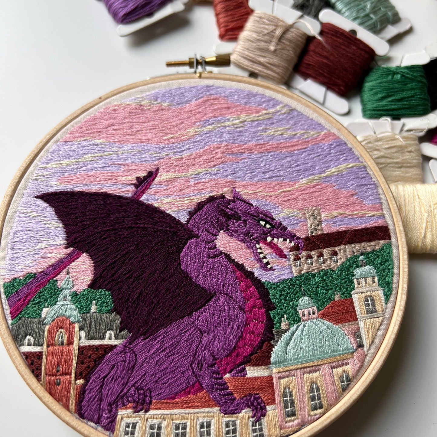 City of Dragons, Ljubljana, Slovenia - Hand Embroidery Pattern (PDF)