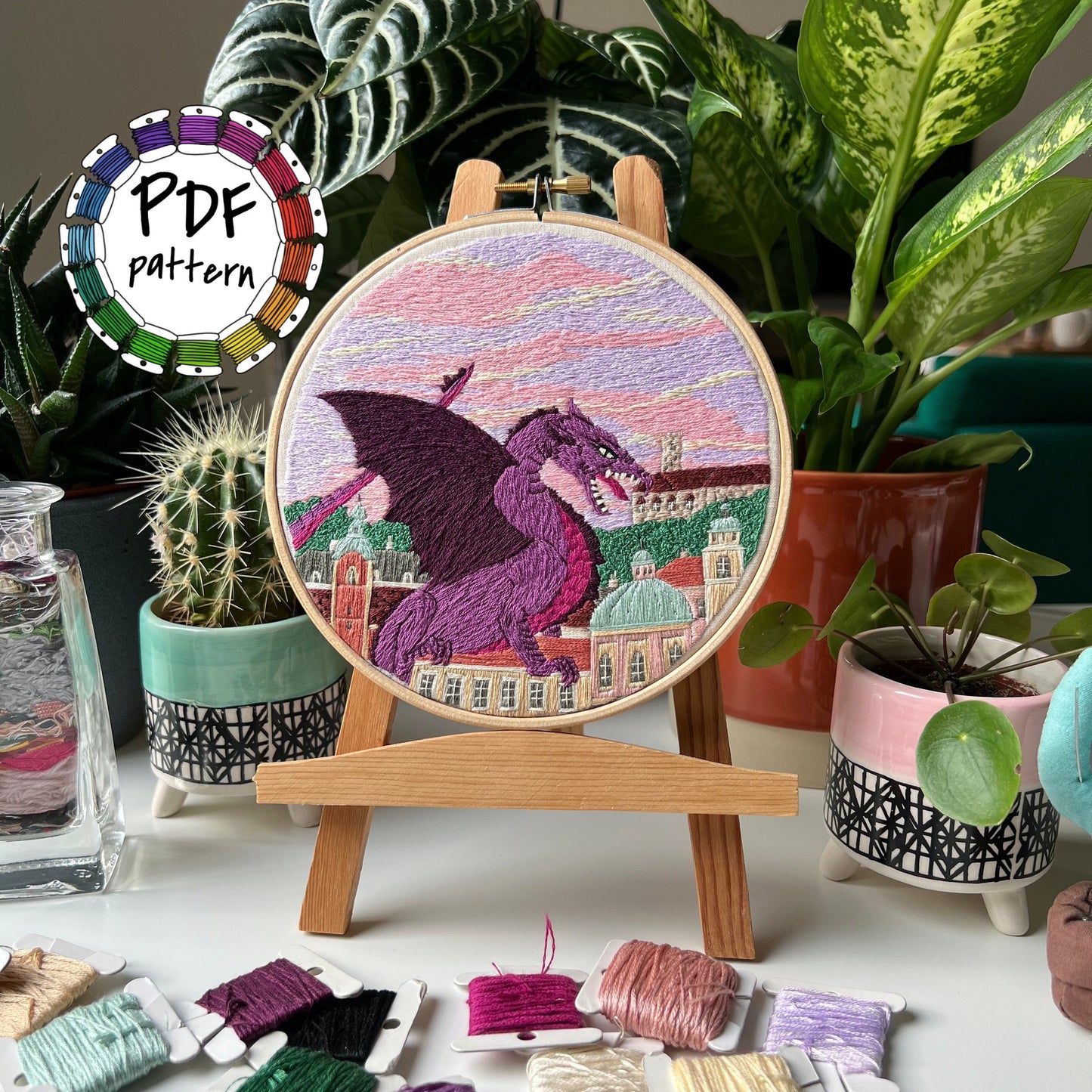 City of Dragons, Ljubljana, Slovenia - Hand Embroidery Pattern (PDF)