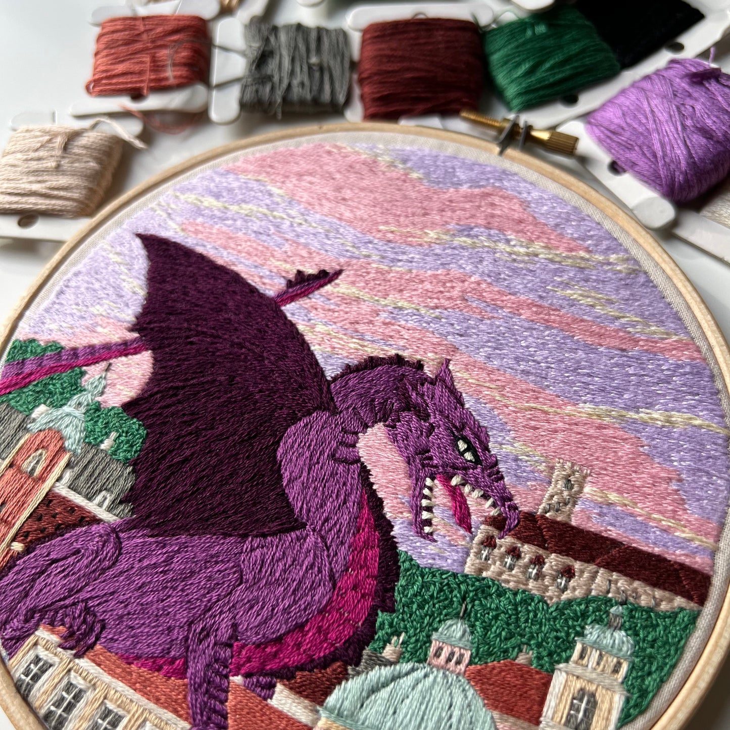 City of Dragons, Ljubljana, Slovenia - Hand Embroidery Pattern (PDF)