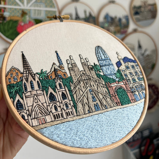 Barcelona, Spain, Cityscape - Hand Embroidery Pattern (PDF) faimyxstitch.com