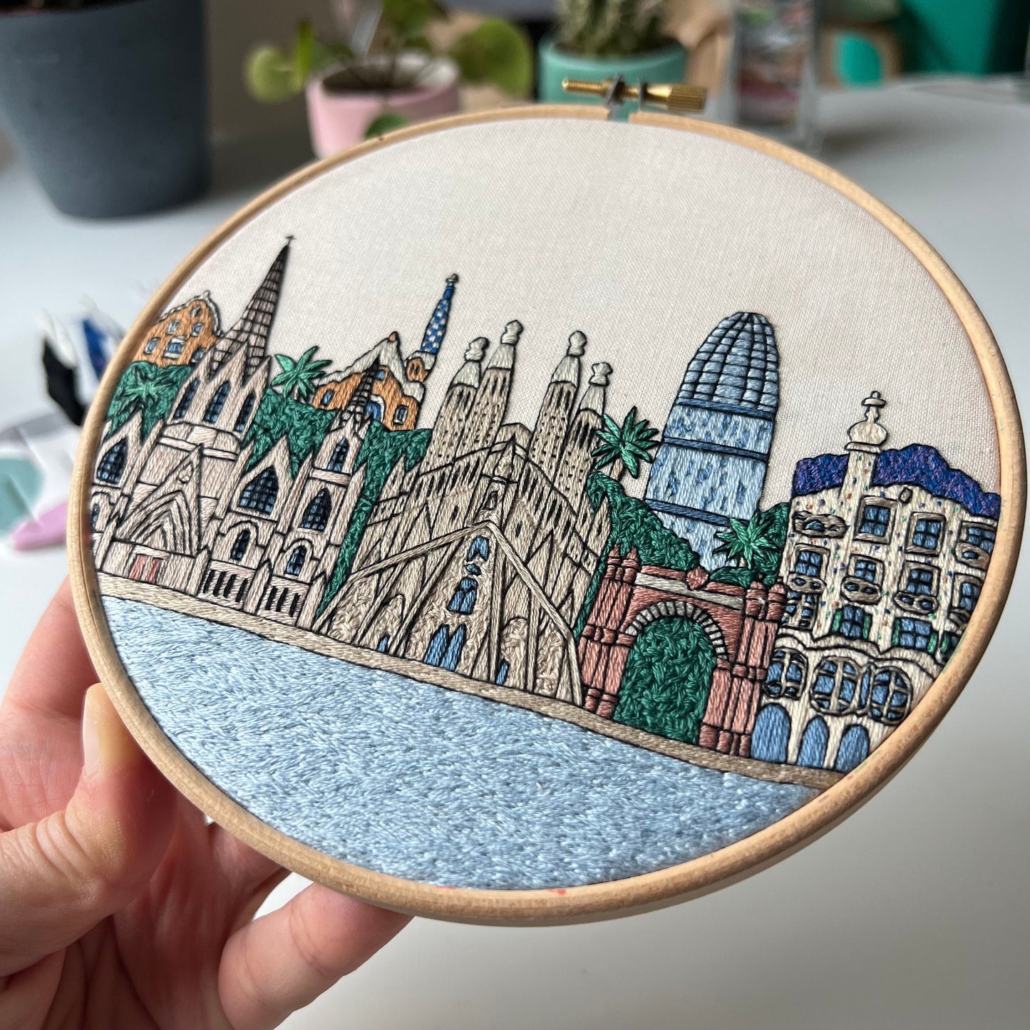 Barcelona, Spain, Cityscape - Hand Embroidery Pattern (PDF)