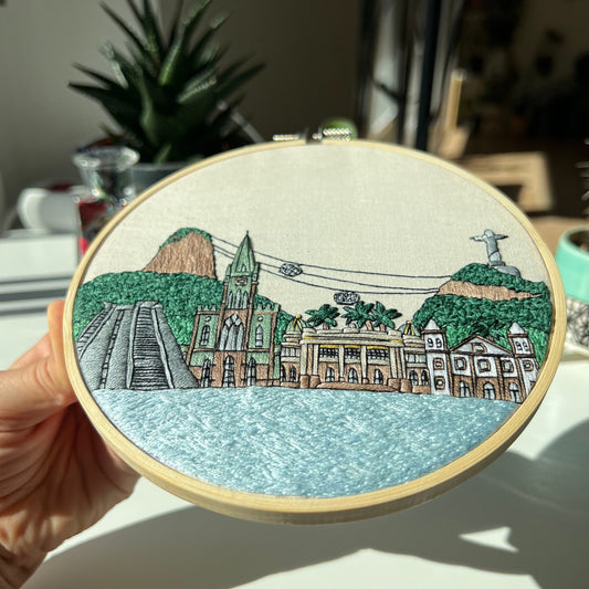 Rio de Janeiro, Brazil, Cityscape - Hand Embroidery Pattern (PDF) faimyxstitch.com