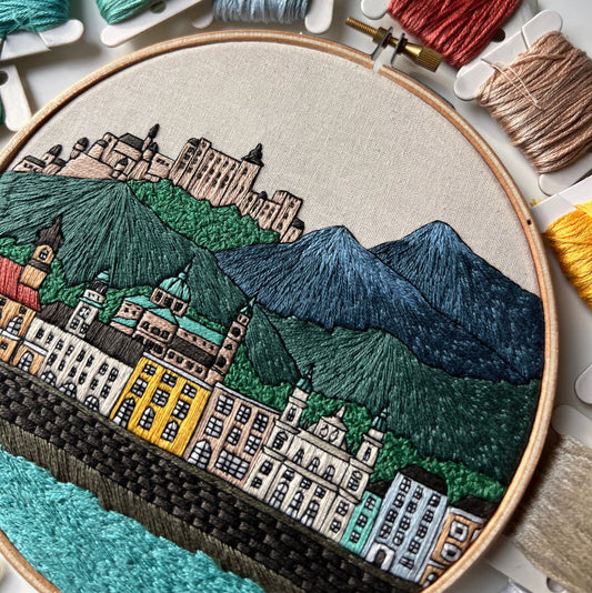 Salzburg, Austria, Architecture - Hand Embroidery Pattern (PDF) faimyxstitch.com