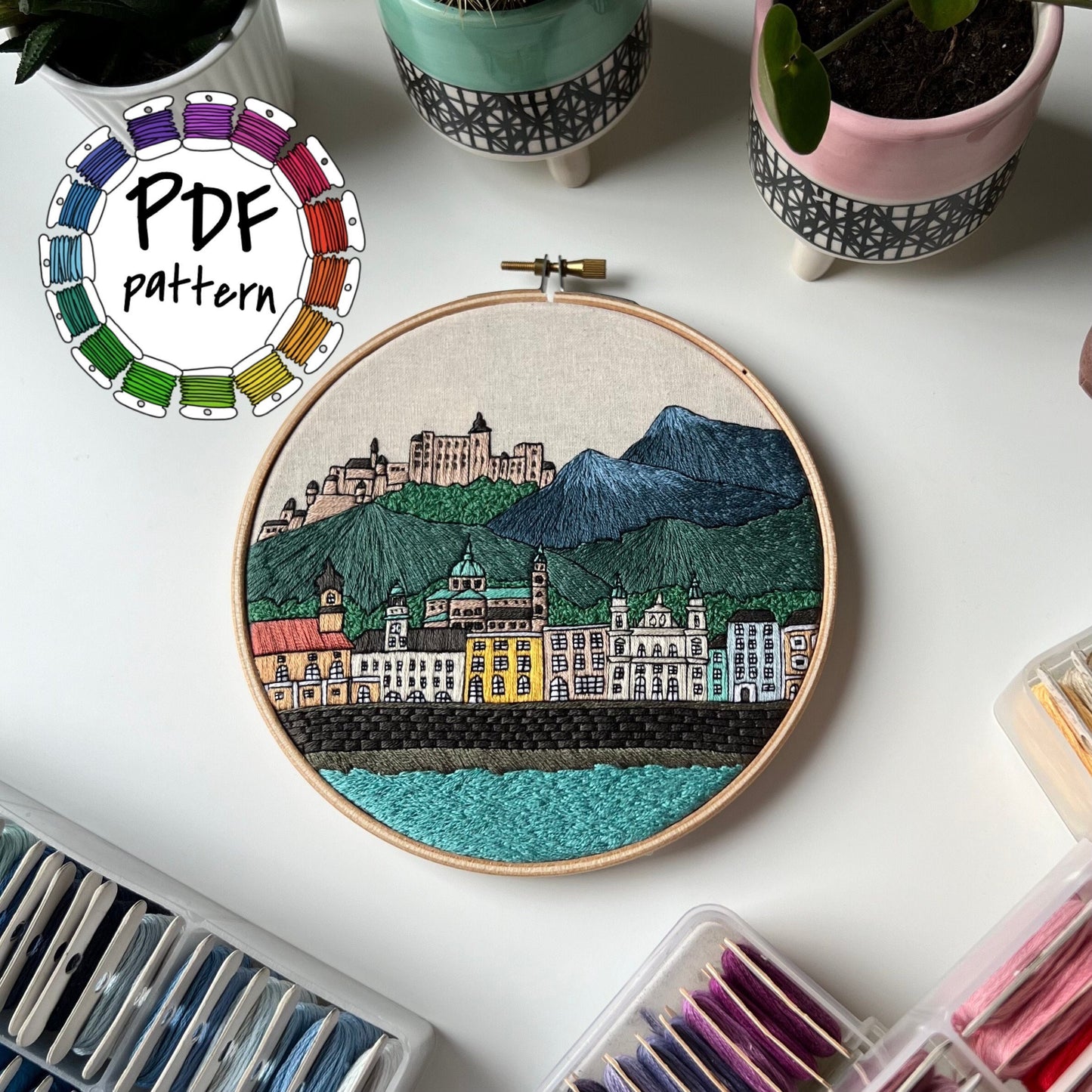 Salzburg, Austria, Architecture - Hand Embroidery Pattern (PDF)