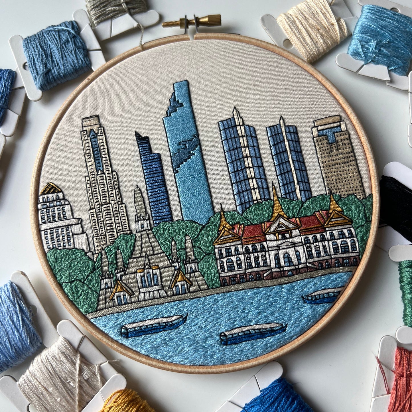 Bangkok, Thailand, Cityscape - Hand Embroidery Pattern (PDF)