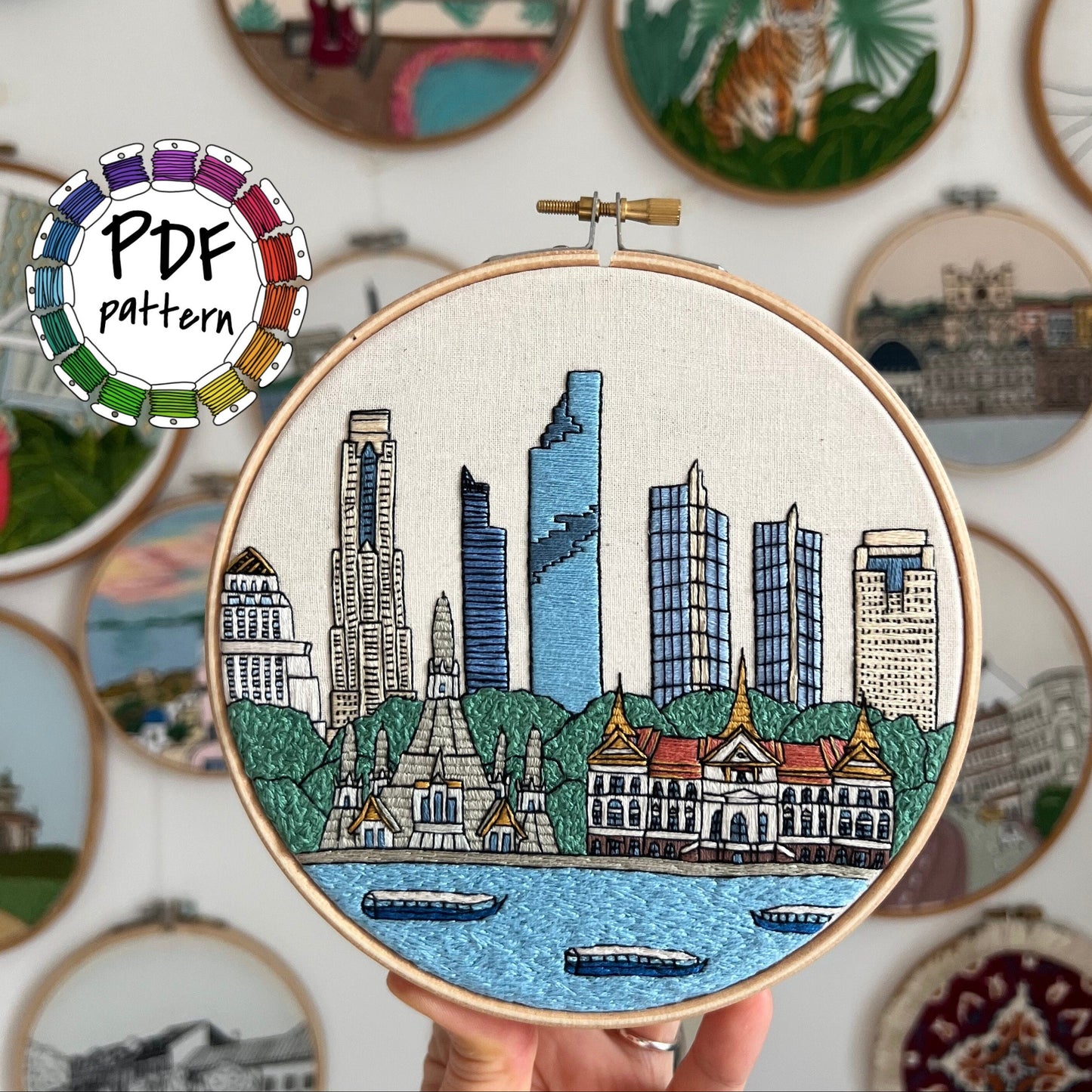 Bangkok, Thailand, Cityscape - Hand Embroidery Pattern (PDF)