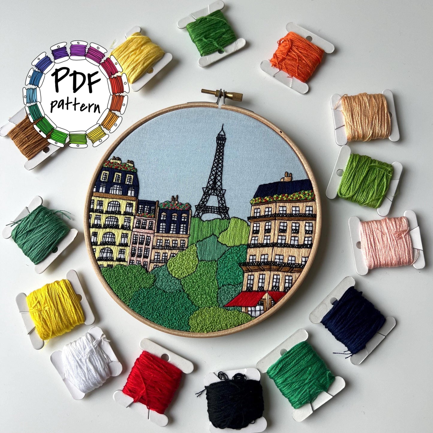 Paris, France, Cityscape - Hand Embroidery Pattern (PDF)
