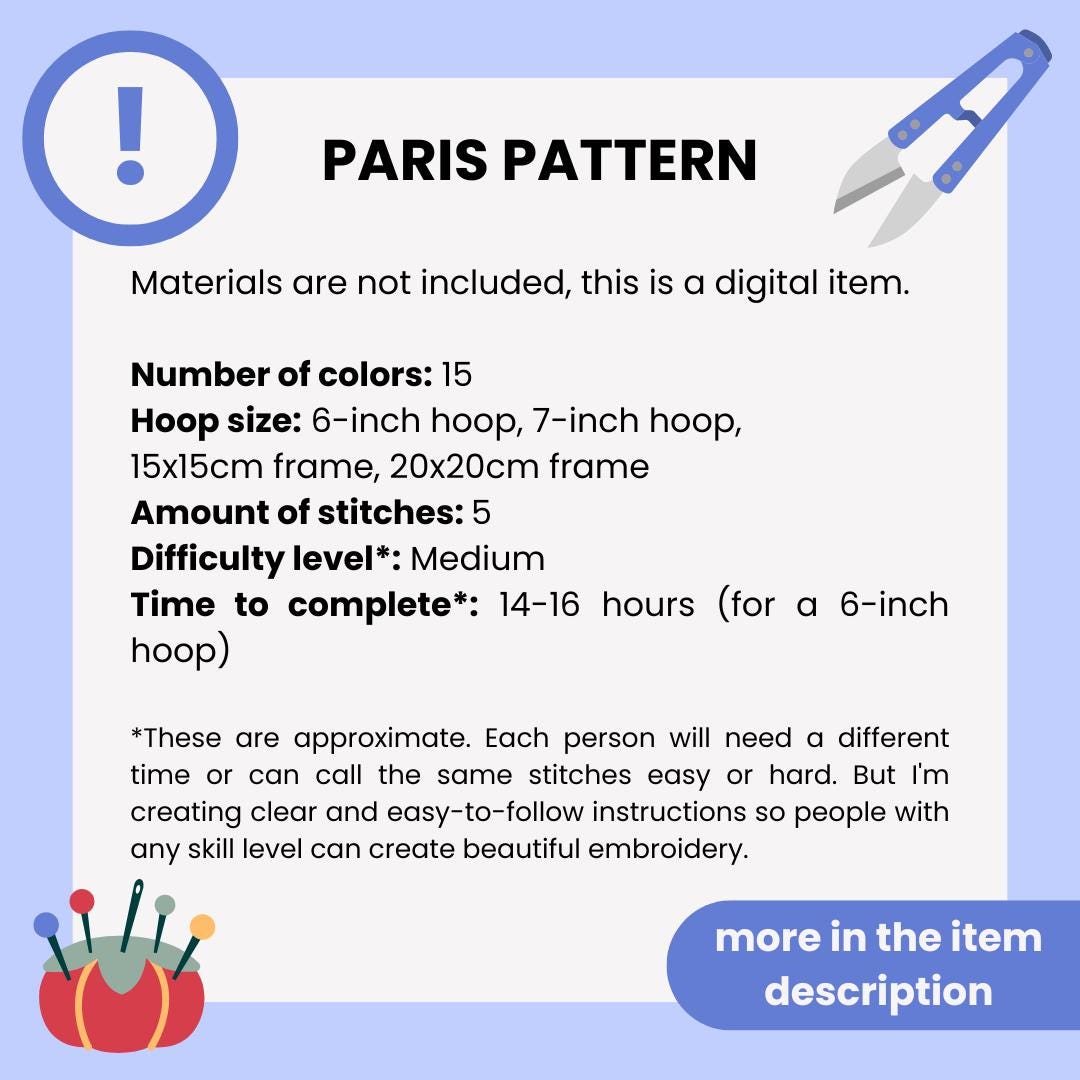 Paris, France, Cityscape - Hand Embroidery Pattern (PDF)