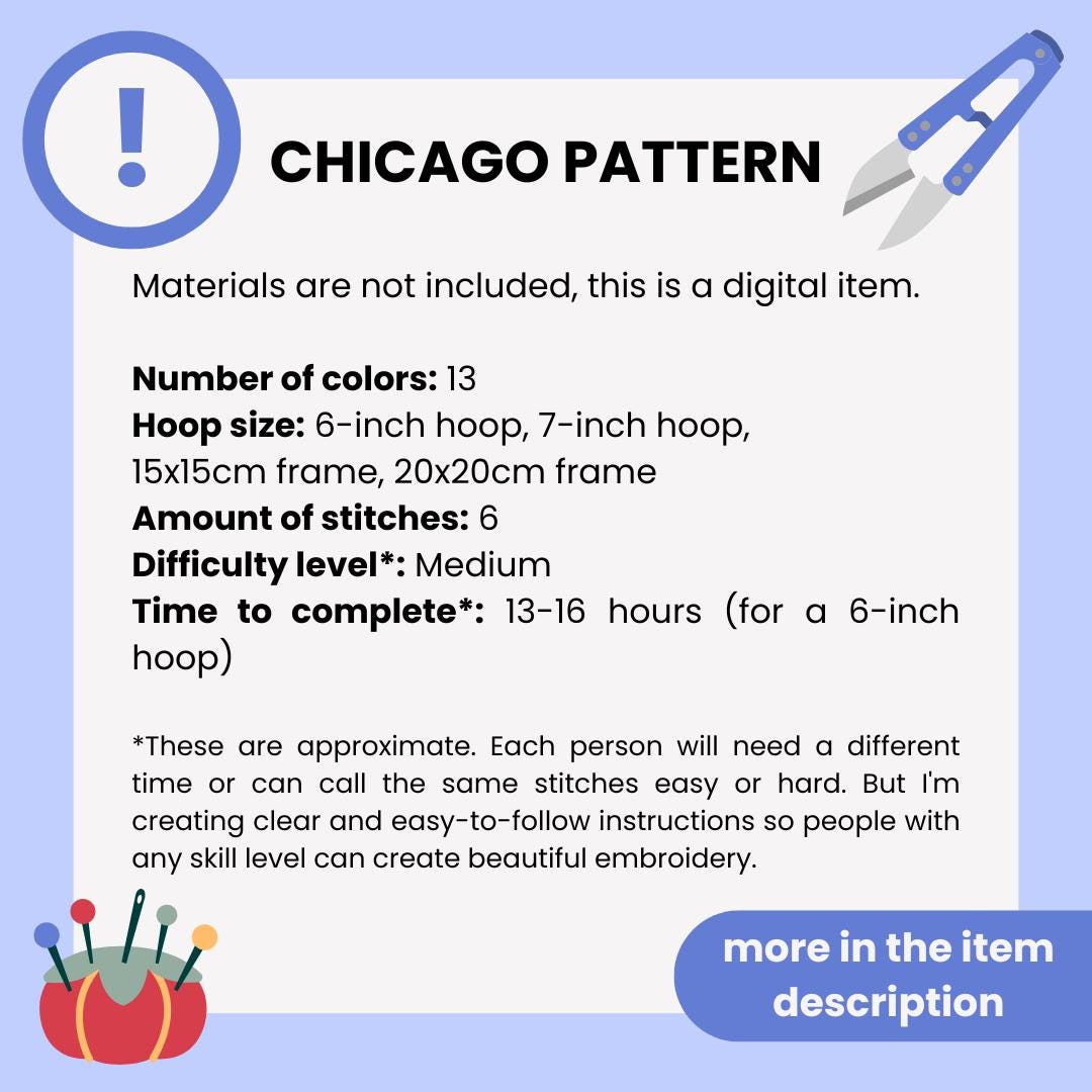 Chicago, IL, Landmarks - Hand Embroidery Pattern (PDF)