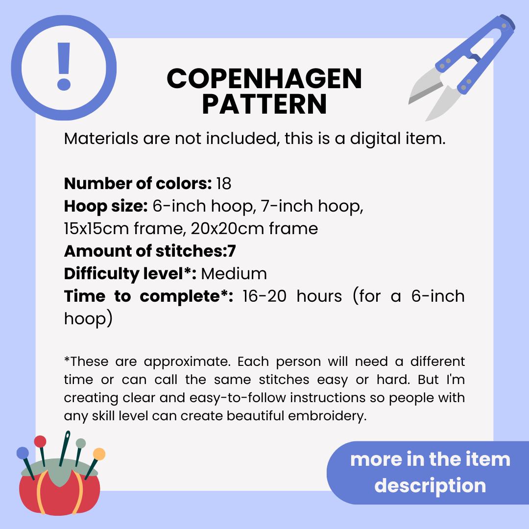 Nyhavn, Copenhagen, Denmark, Cityscape - Hand Embroidery Pattern (PDF)