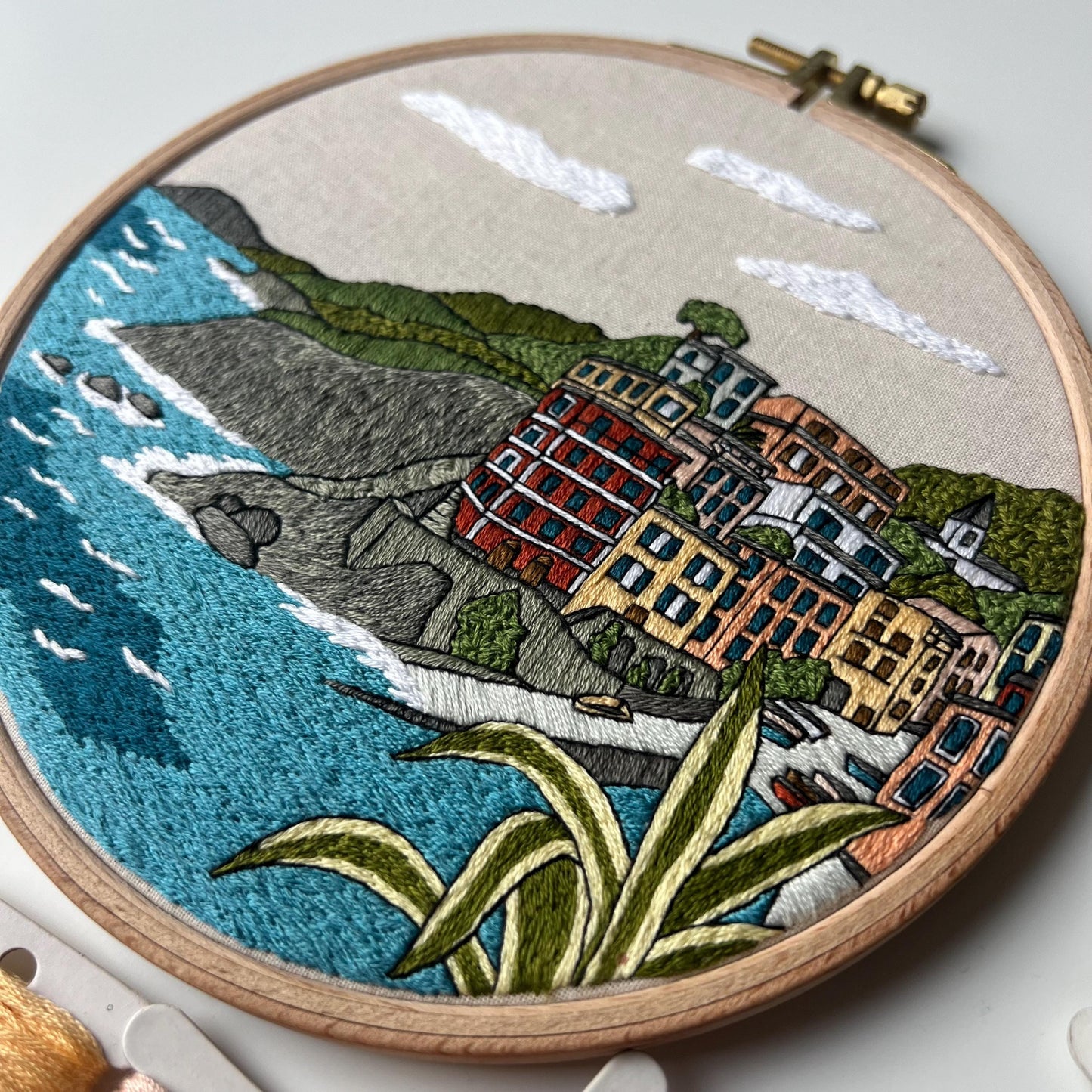 Riomaggiore, Italy, Harbor - Hand Embroidery Pattern (PDF)