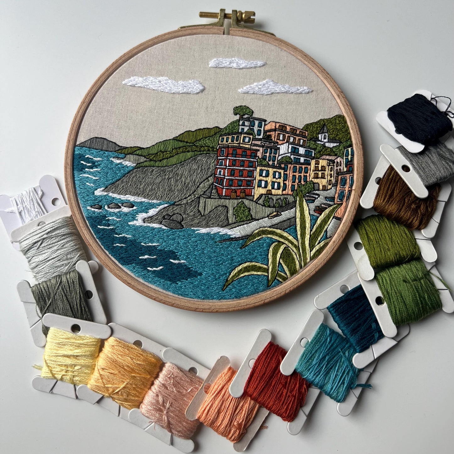 Riomaggiore, Italy, Harbor - Hand Embroidery Pattern (PDF) faimyxstitch.com