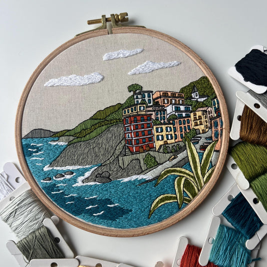 Riomaggiore, Italy, Harbor - Hand Embroidery Pattern (PDF) faimyxstitch.com