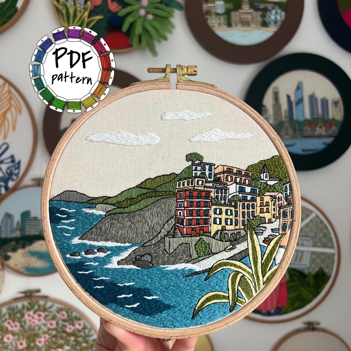 Riomaggiore, Italy, Harbor - Hand Embroidery Pattern (PDF)