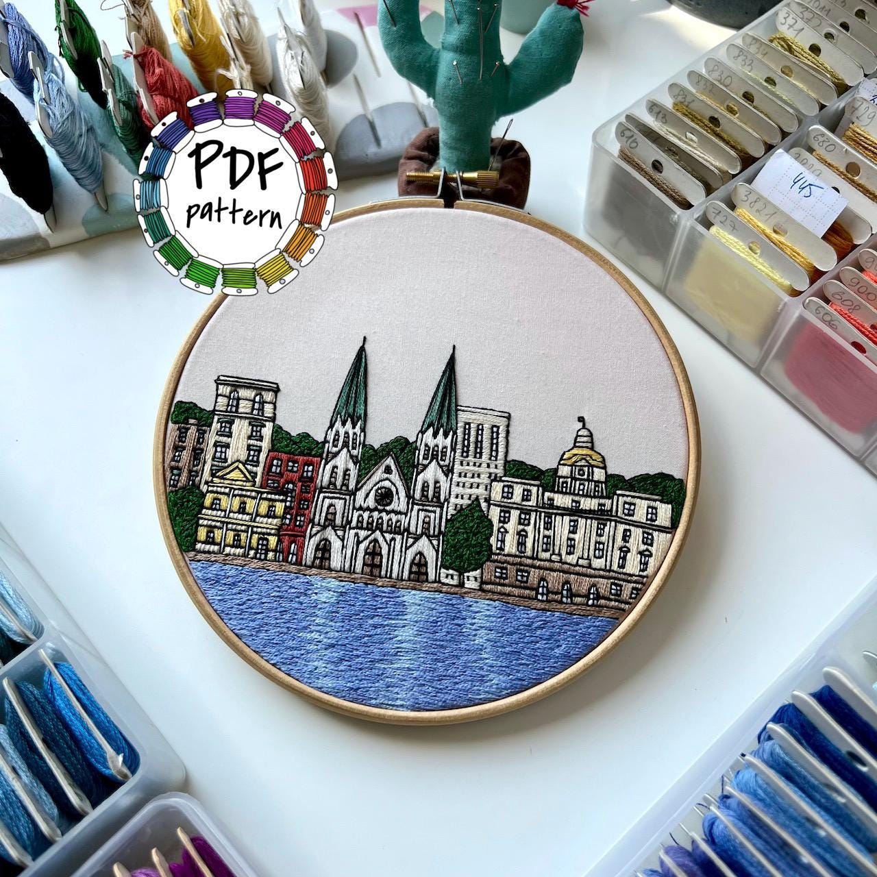 Savannah, Georgia, Cityscape - Hand Embroidery Pattern (PDF)