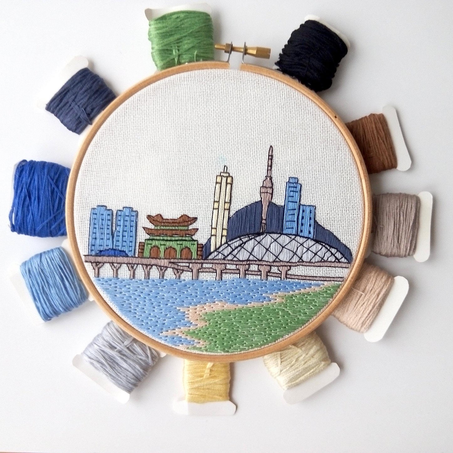 Seoul, South Korea, Cityscape - Hand Embroidery Pattern (PDF)