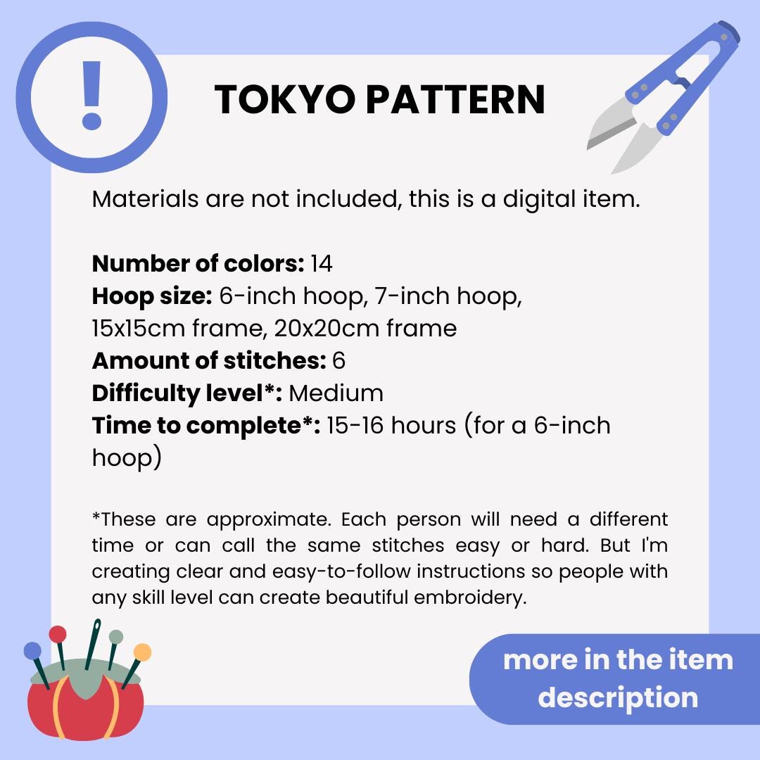 Tokyo, Japan, Cityscape - Hand Embroidery Pattern (PDF)