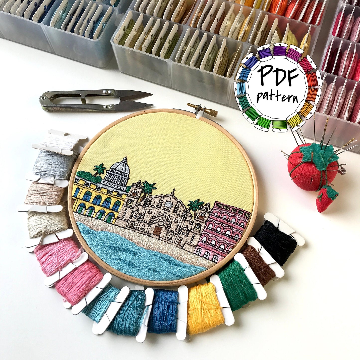 Havana, Cuba, Cityscape - Hand Embroidery Pattern (PDF)