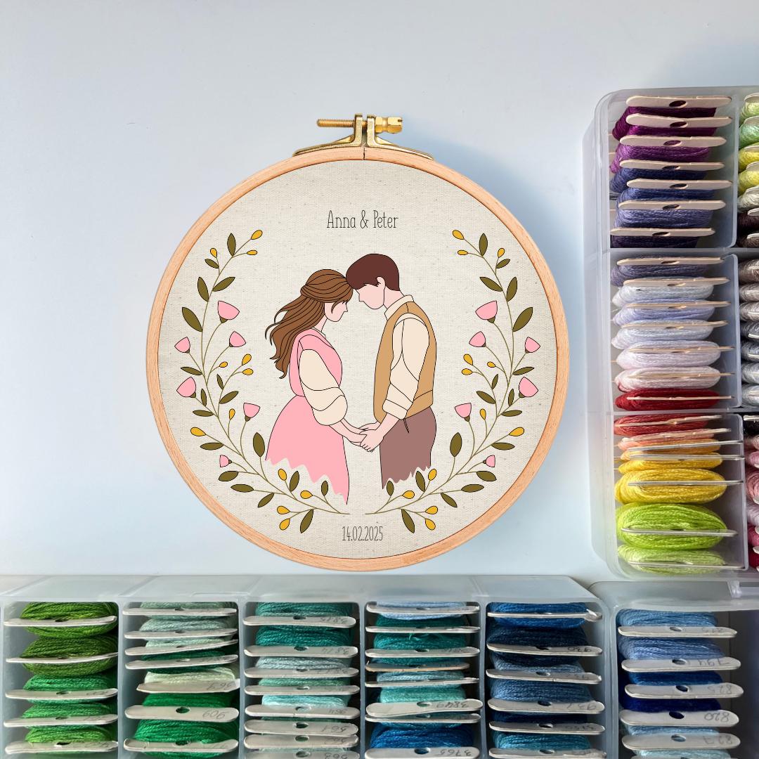Customizable Romantic Couple - Hand Embroidery Pattern (PDF)