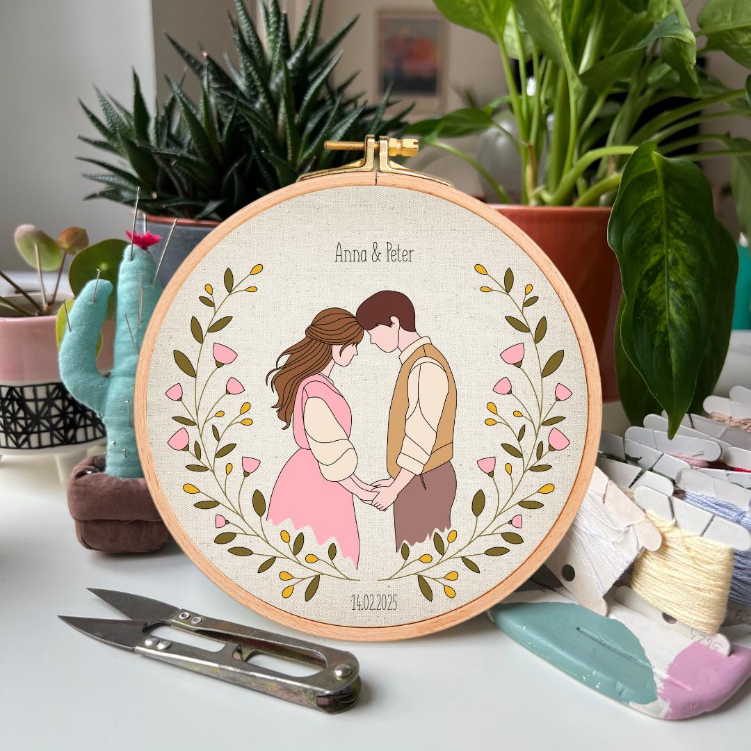 Customizable Romantic Couple - Hand Embroidery Pattern (PDF)