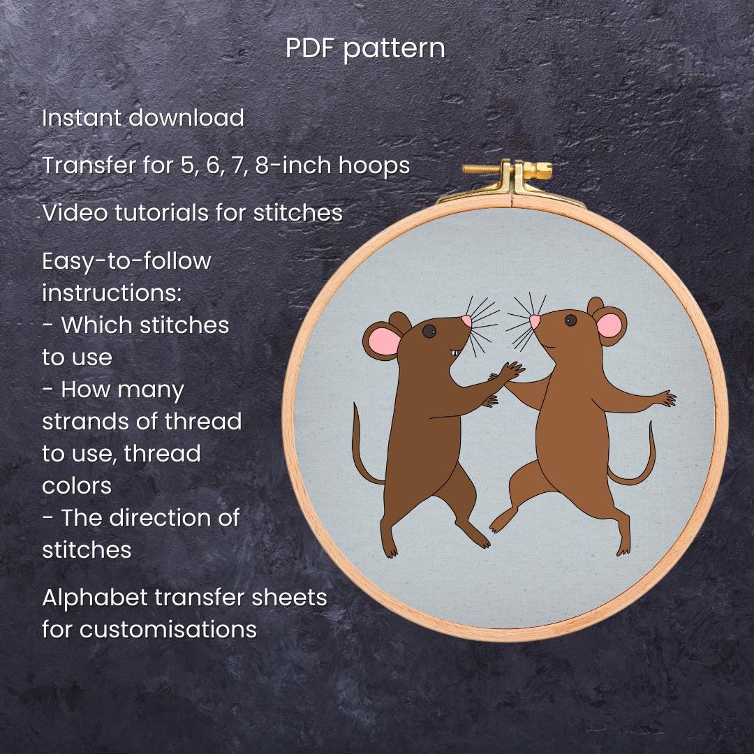 Whimsical Dancing Rats - Hand Embroidery Pattern (PDF)