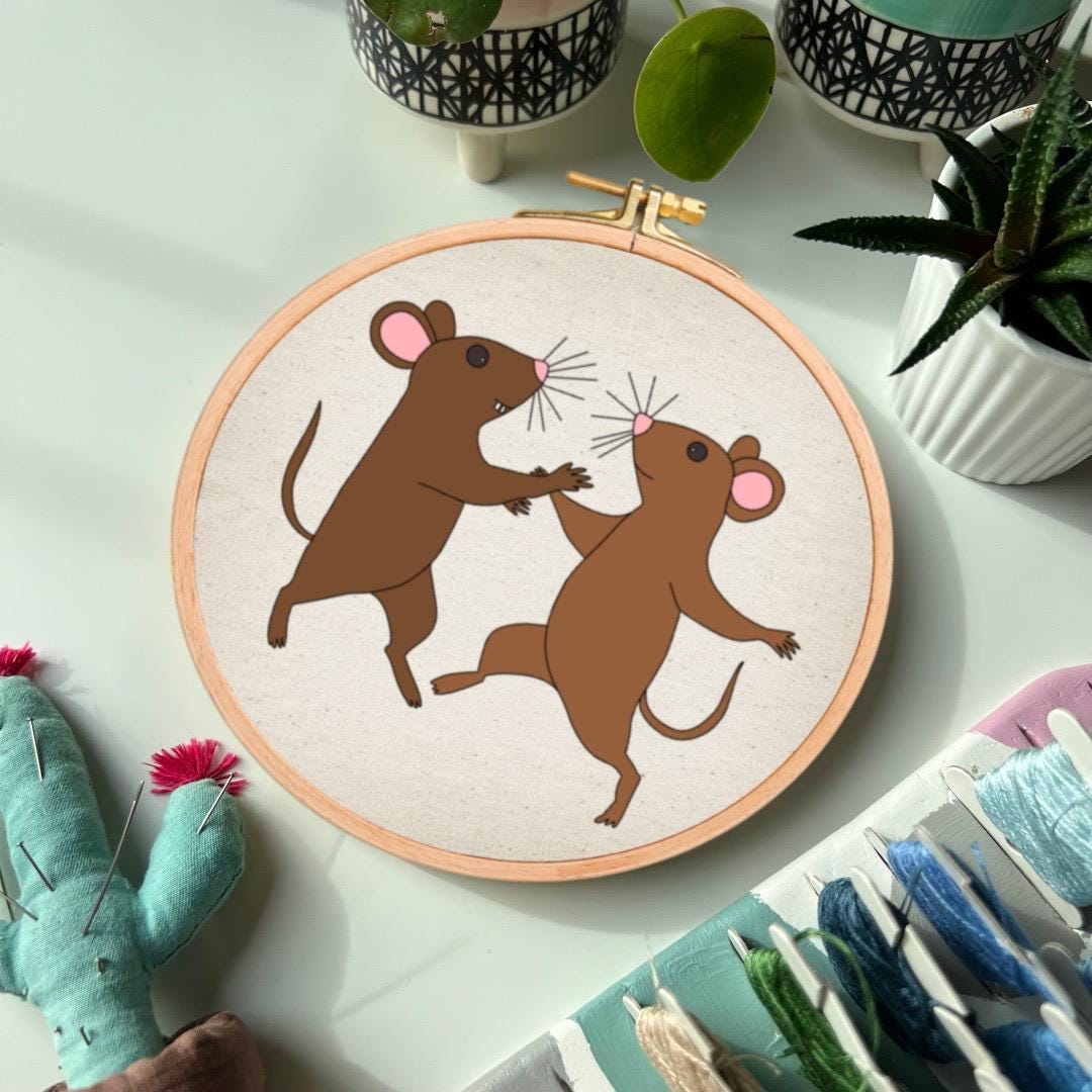 Whimsical Dancing Rats - Hand Embroidery Pattern (PDF) faimyxstitch.com
