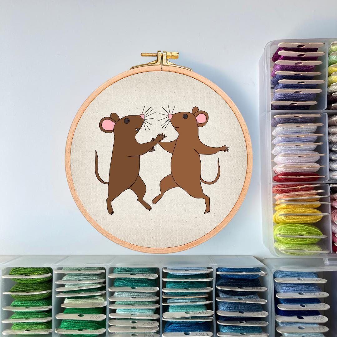 Whimsical Dancing Rats - Hand Embroidery Pattern (PDF)