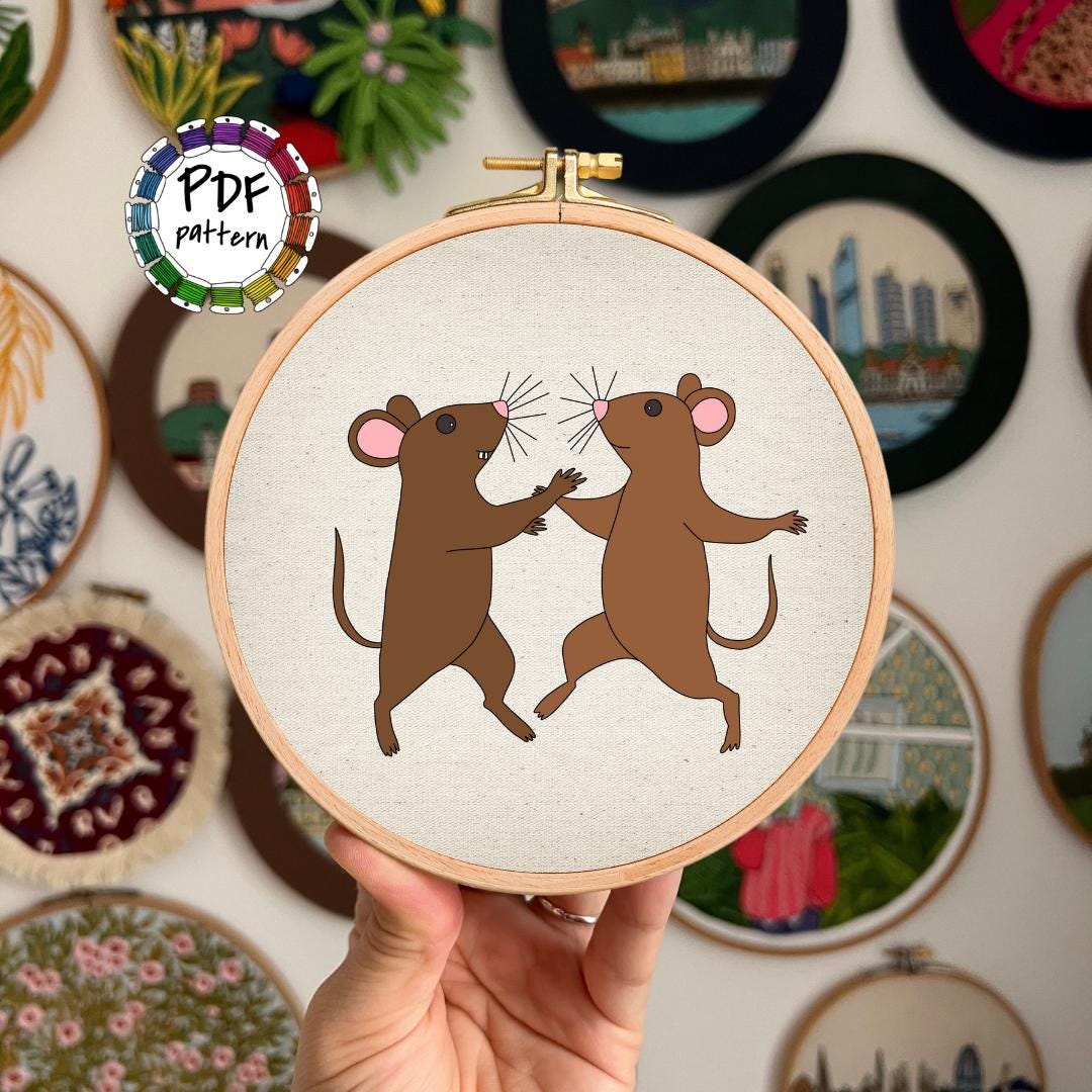 Whimsical Dancing Rats - Hand Embroidery Pattern (PDF)