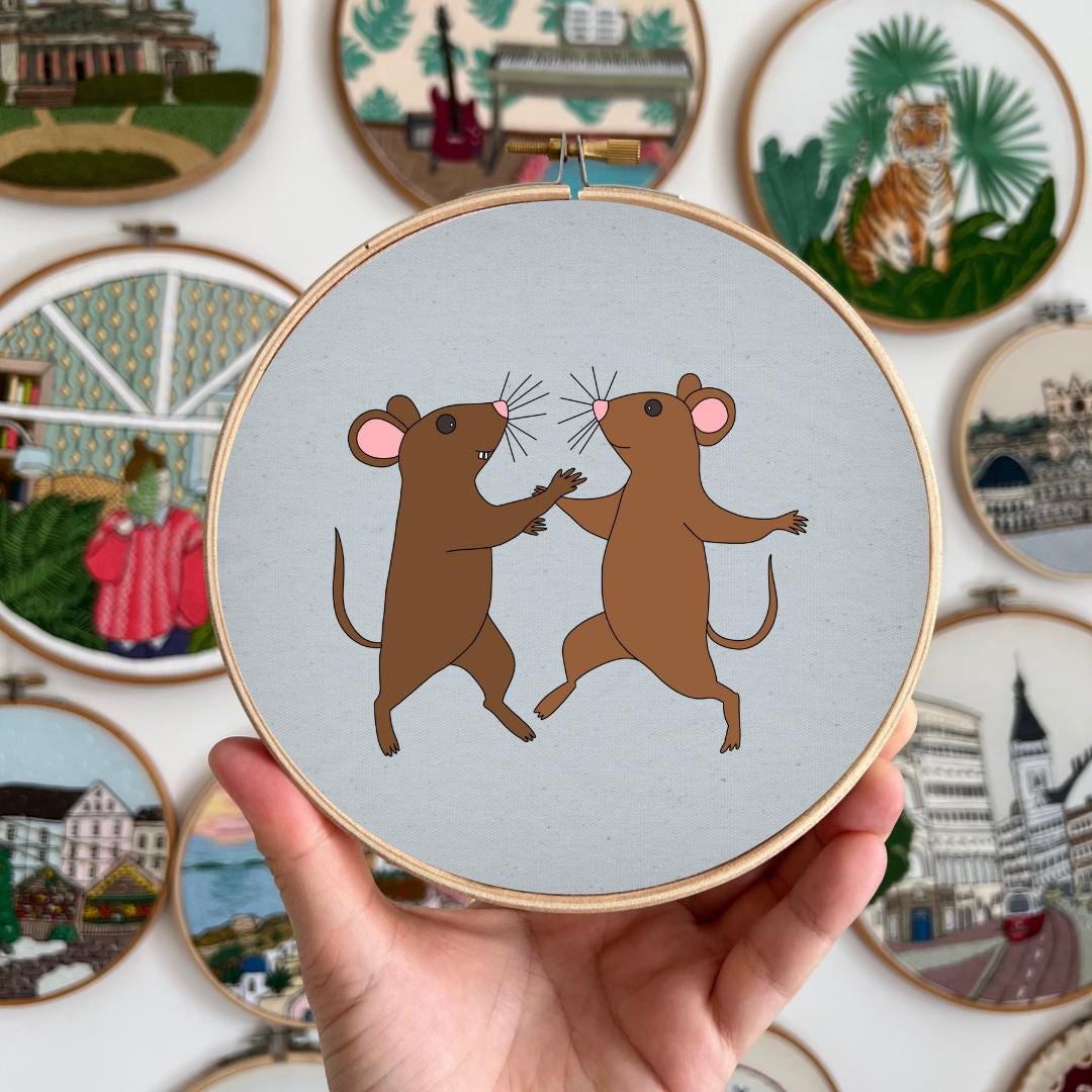Whimsical Dancing Rats - Hand Embroidery Pattern (PDF)