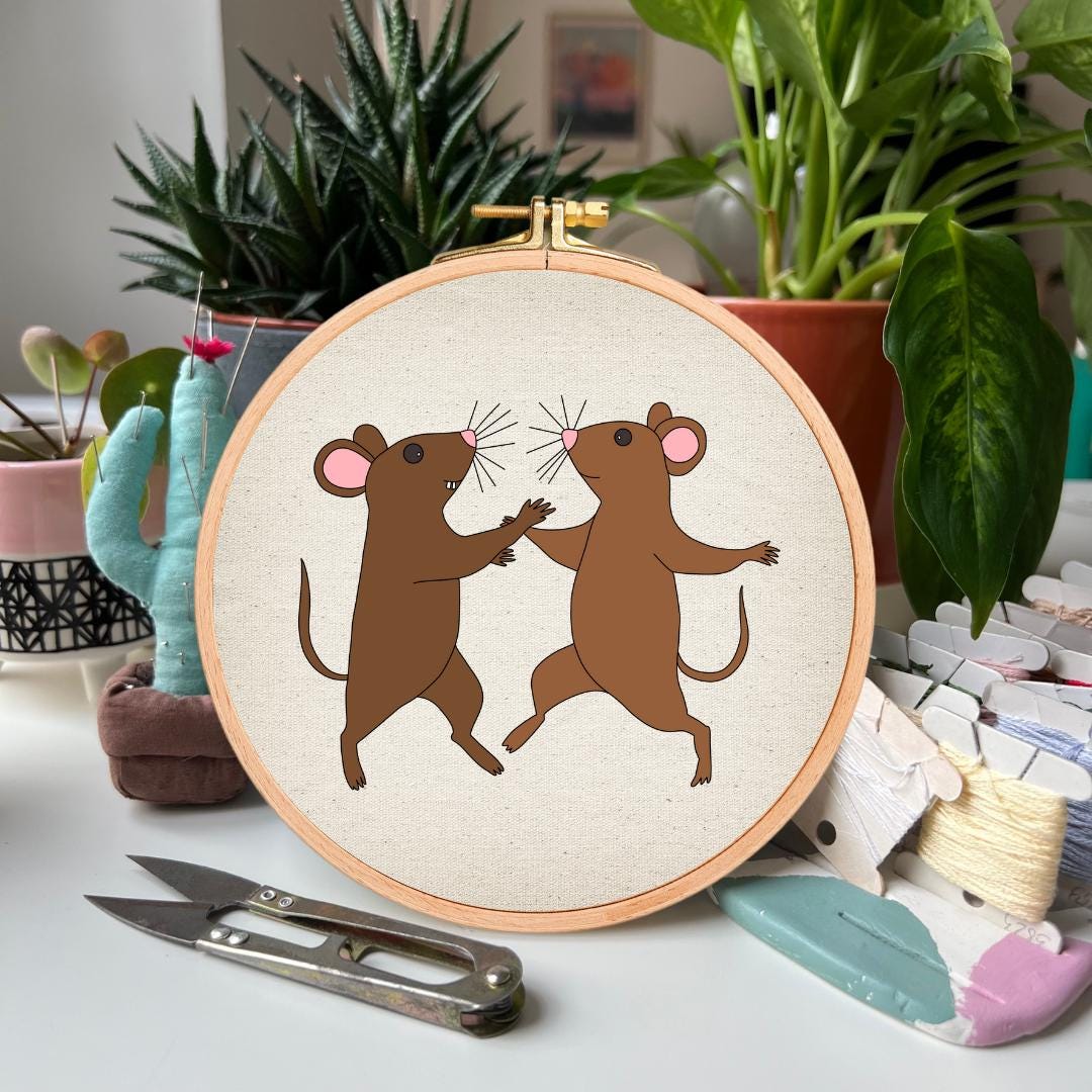Whimsical Dancing Rats - Hand Embroidery Pattern (PDF)